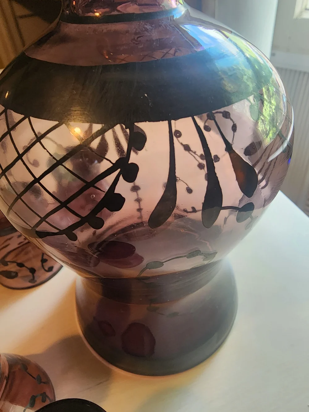 Venetian Murano Hand-Painted Purple Hand Blown Glass Decanter Set